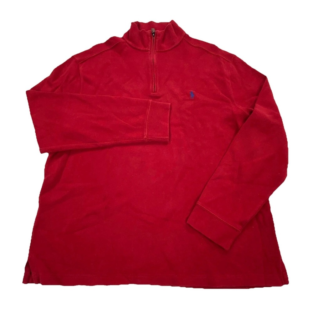 Polo Ralph Lauren Sweater Men XL Red Blue Pullover Quarter Zip Sweatshirt O12